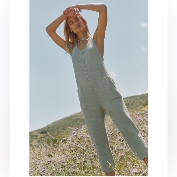 Free People Pants - NWT FREE PEOPLE Hailee Sweater Jumpsuit Romper Salt Water Khaki Light Grn